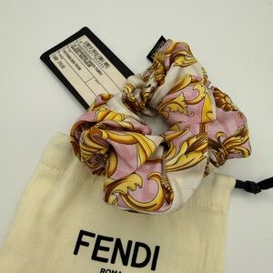 Fendi Fendace Pink and Yellow Silk Scrunchie